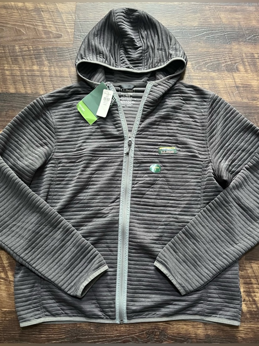 NWT LL bean Airlight quilted full zip dark gray outdoor hoodie jacket large